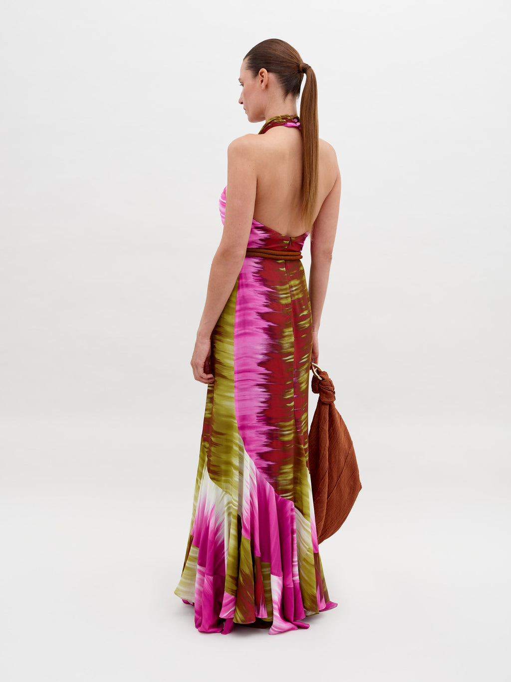 Color-Toned Halter Tie-Dye Maxi Dress