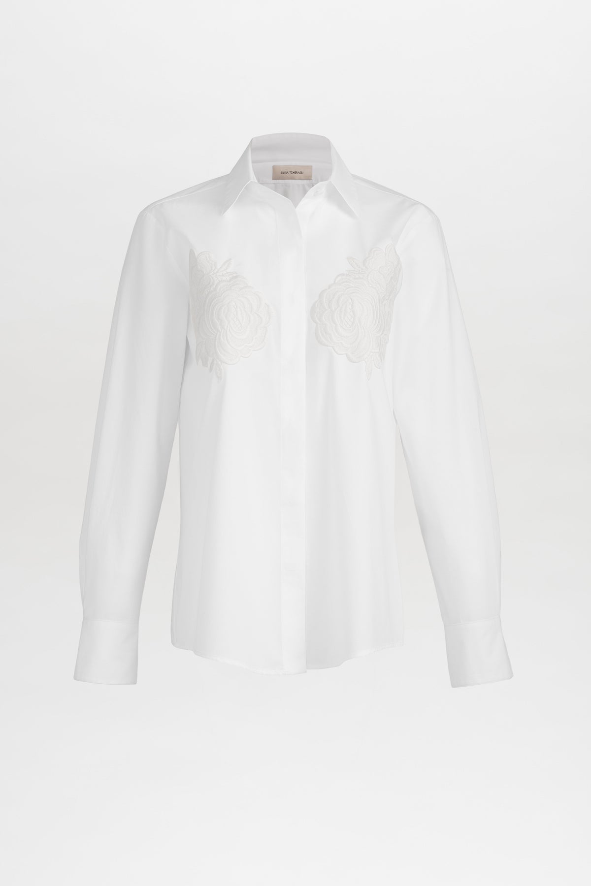 White Embroidered Turn-down Collar Shirt