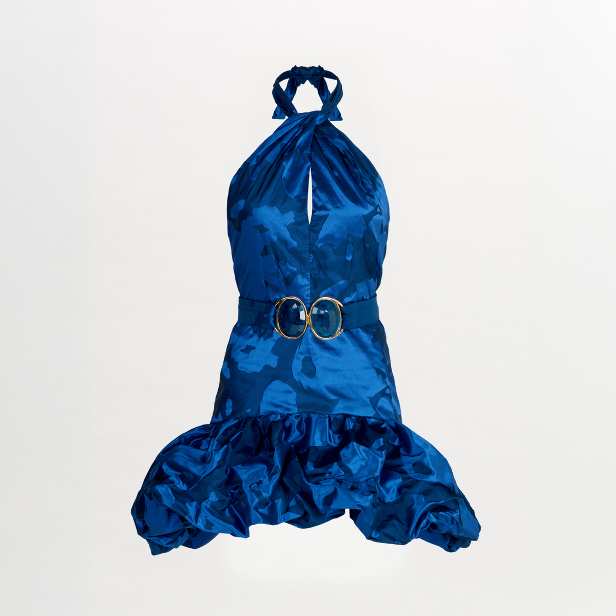Double Buckle Halter Blue Dress