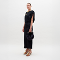 Off-Shoulder Black Drapey Midi Gown