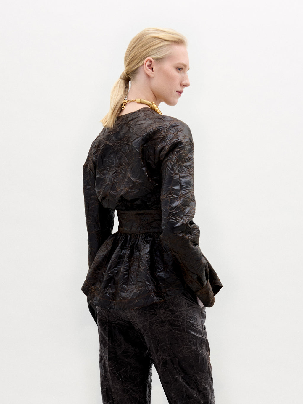 ‌Belted Crinkle Long Sleeve Jacket