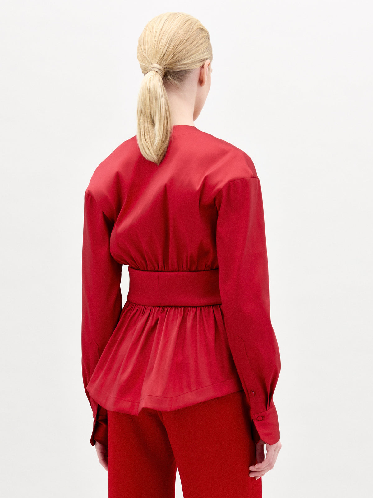 Satiny Tie-front Long-sleeve Shirt