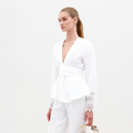 V - neck Lace - cuffed Blouse
