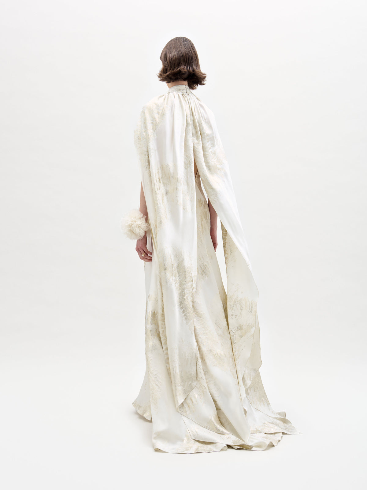 Elegant Feather Trimmed Silk Gown