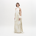 Elegant Feather Trimmed Silk Gown