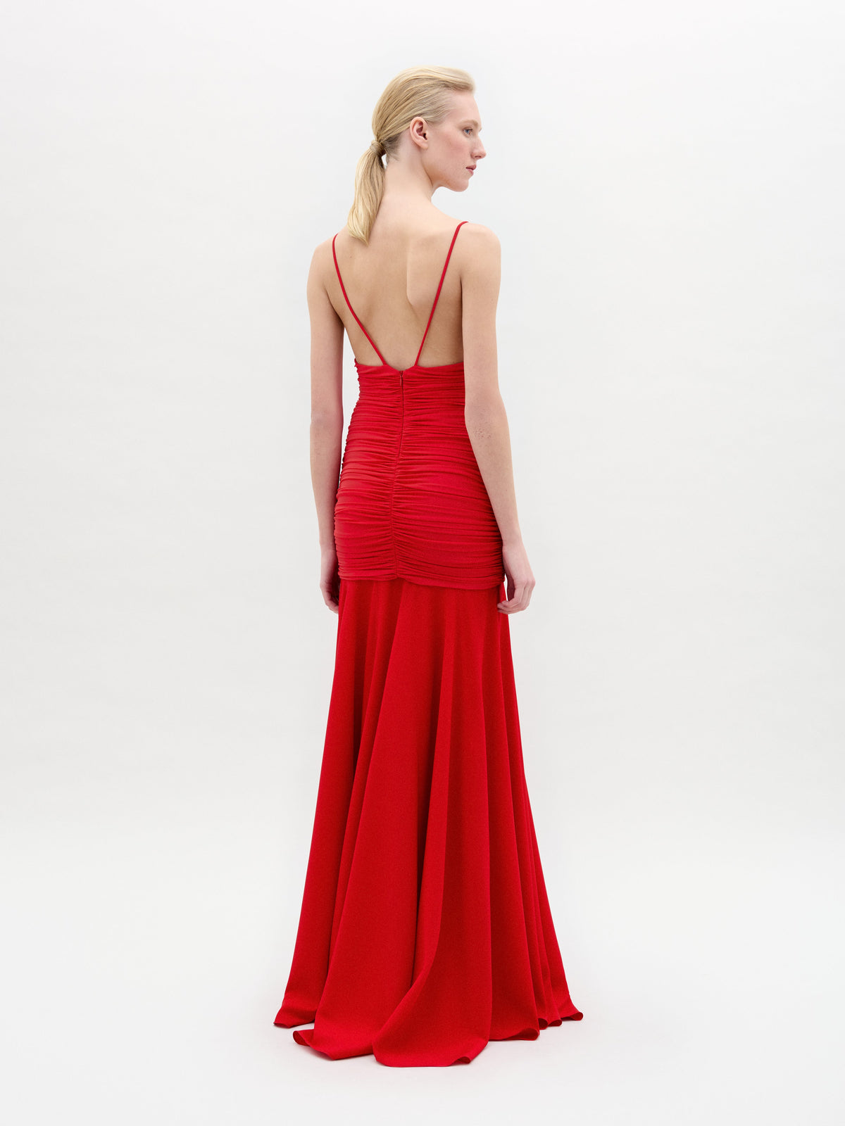 Red Ruched Mermaid Gown