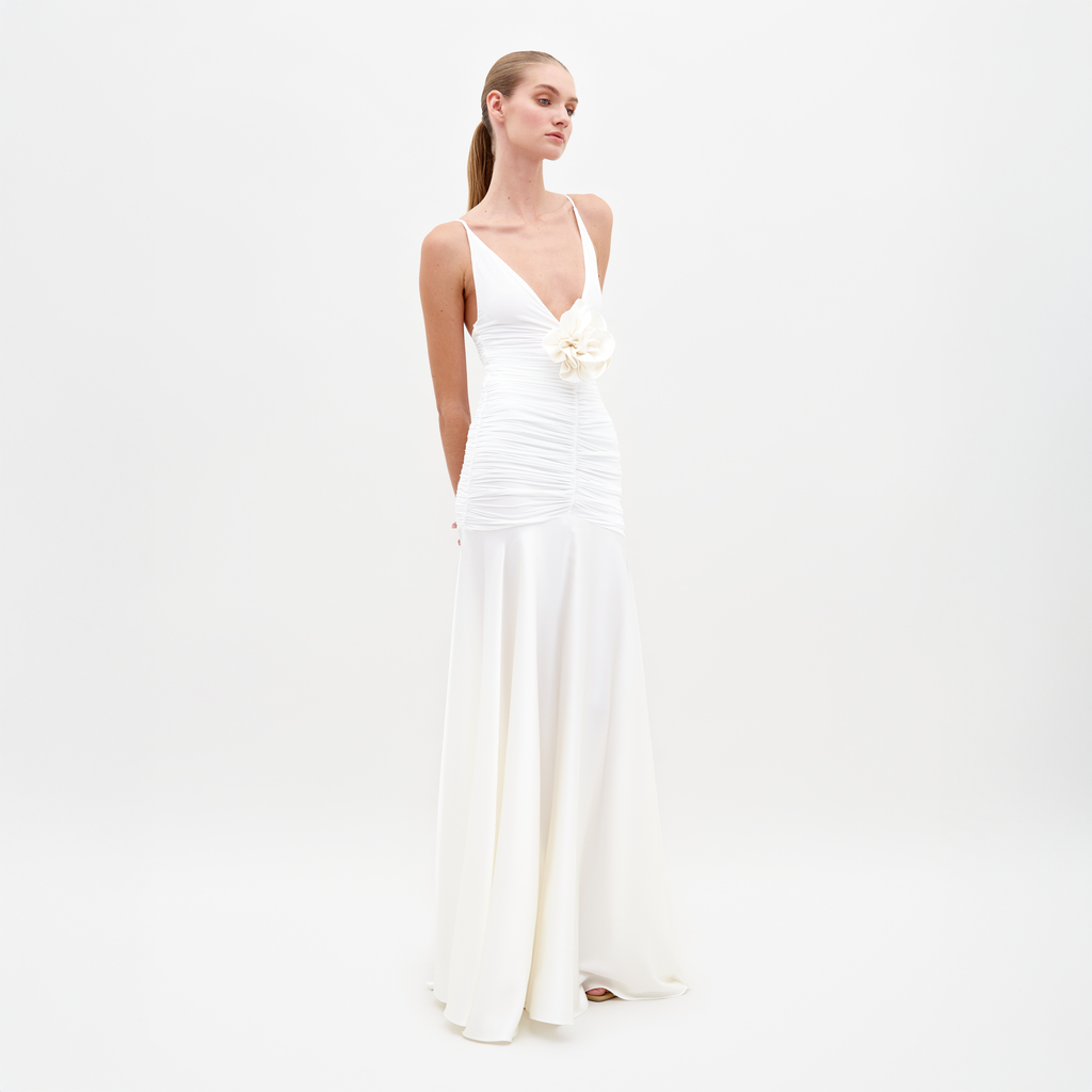 Flower-Waist Cinched Gown