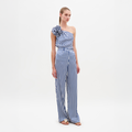 Blue White Stripe Straight Wide-Leg Pants