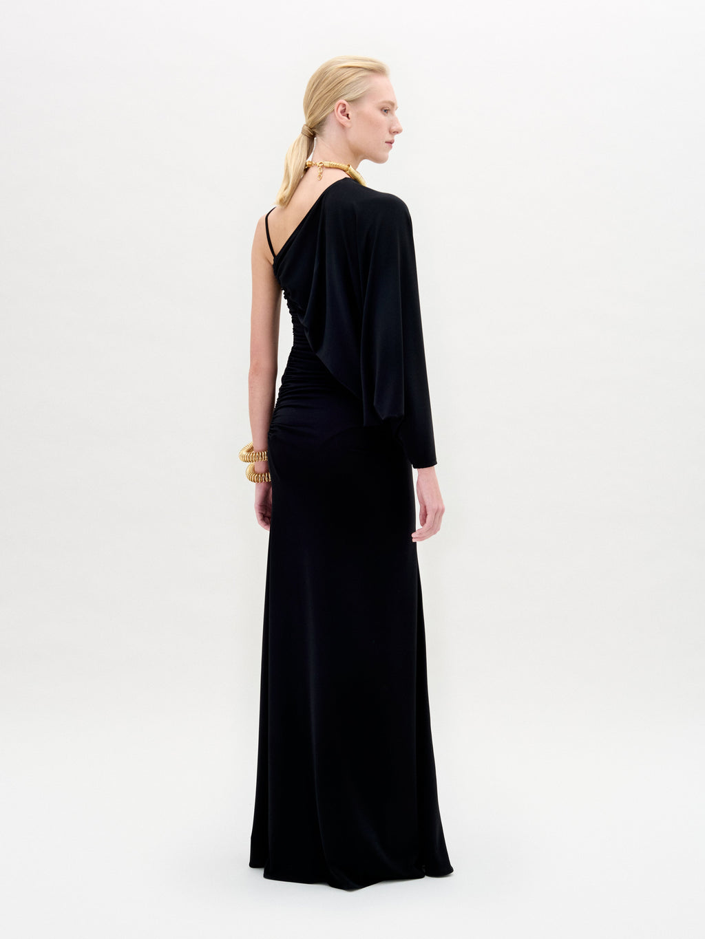 Black One-shoulder Drape Long Dress