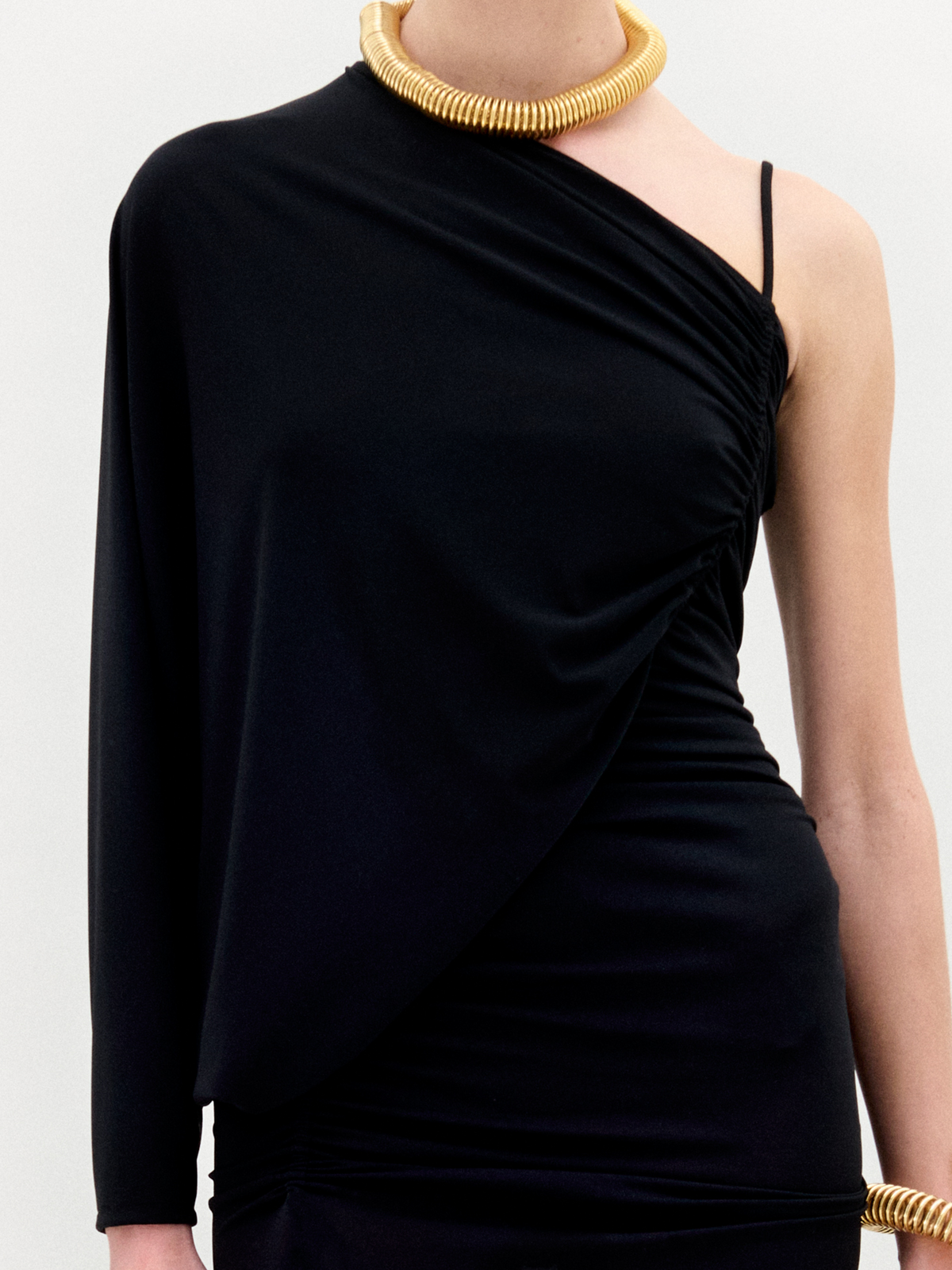 Black One-shoulder Drape Long Dress