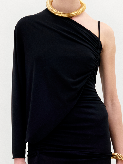 Black One-shoulder Drape Long Dress