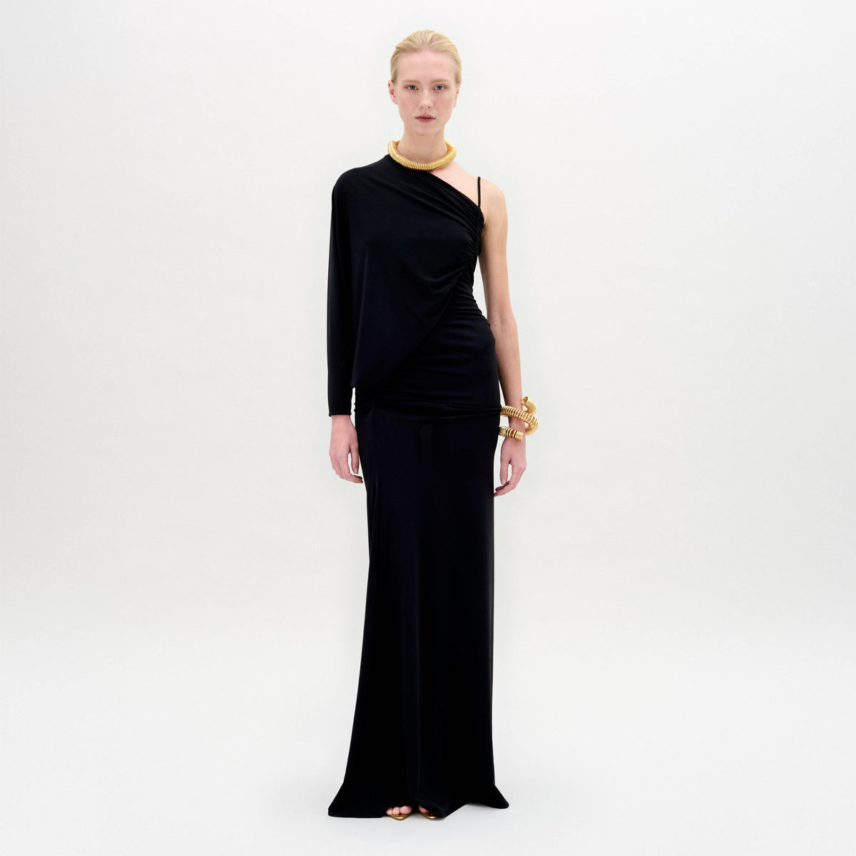Black One-shoulder Drape Long Dress