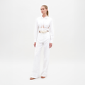 White Embroidered Shirt Wide-Leg Pants Set