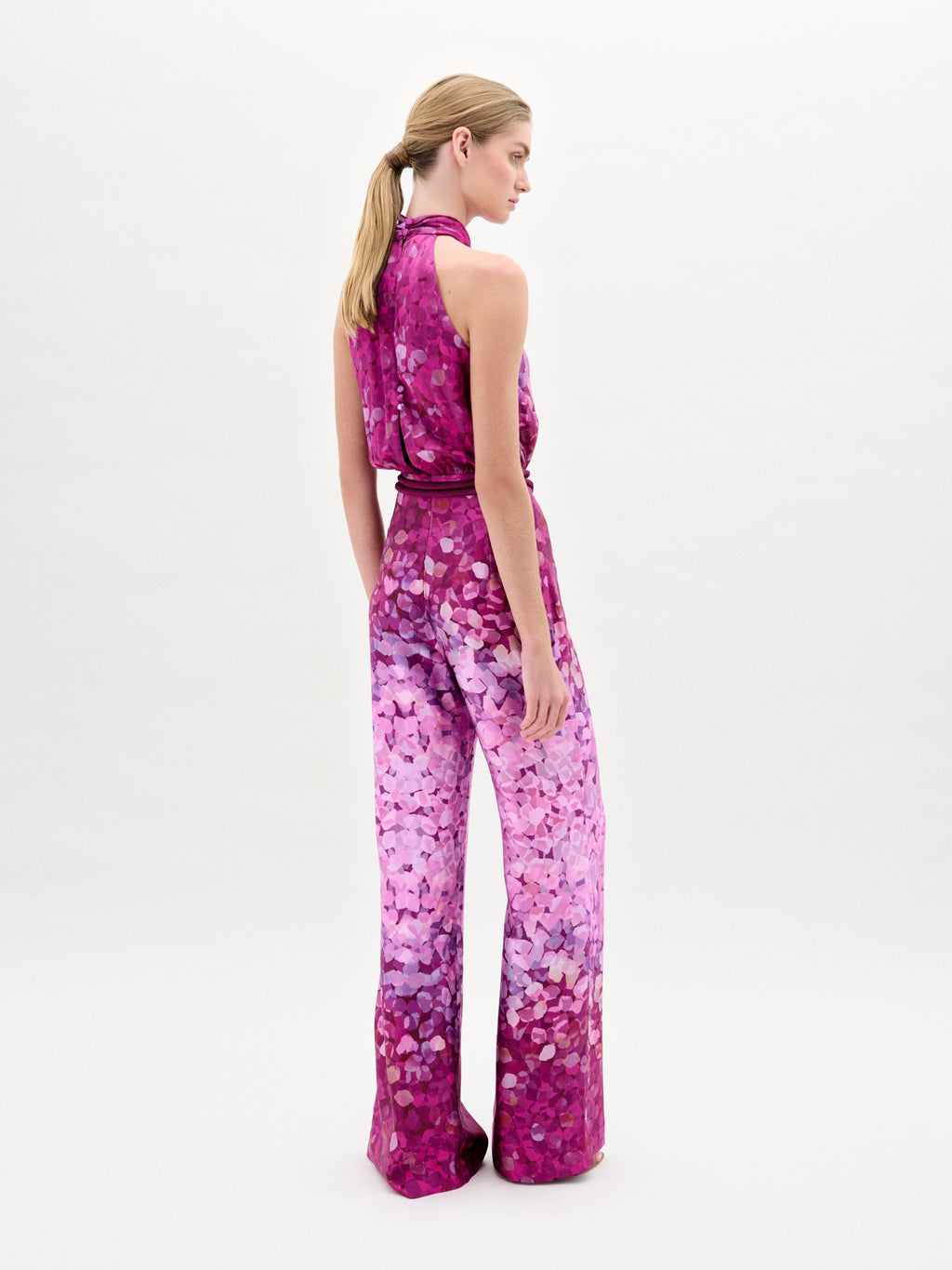 Belted Halter Printed Long Jumpsuit