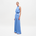Blue Halter High-Waisted Wide-Leg Jumpsuit