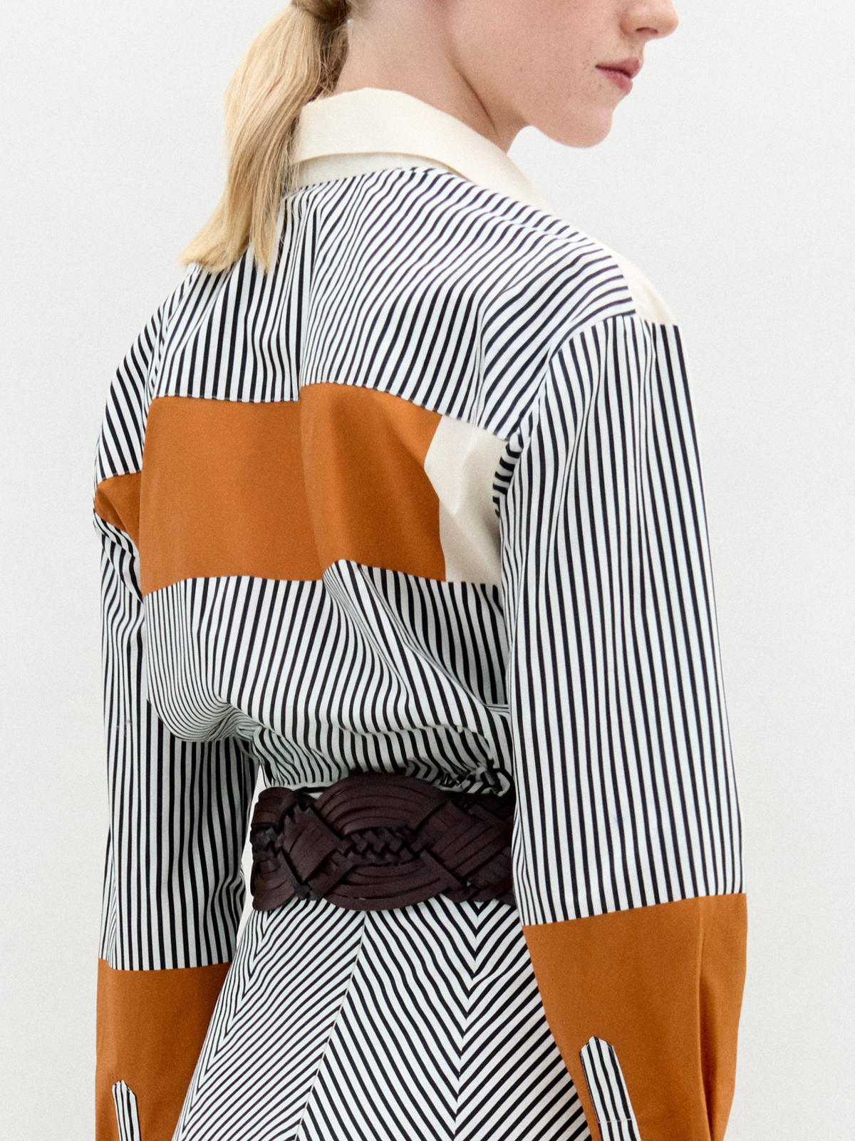 Orange-White Striped Patchwork Shirt
