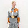 Orange-White Striped Patchwork Shirt