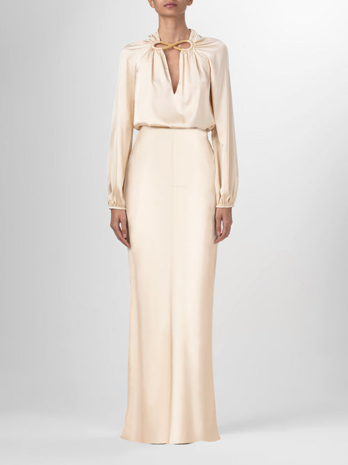 Beige High-waisted Straight Skirt