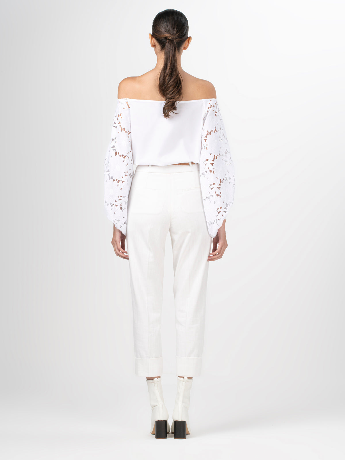 White Off - the - Shoulder Blouse with Puff Sleeves