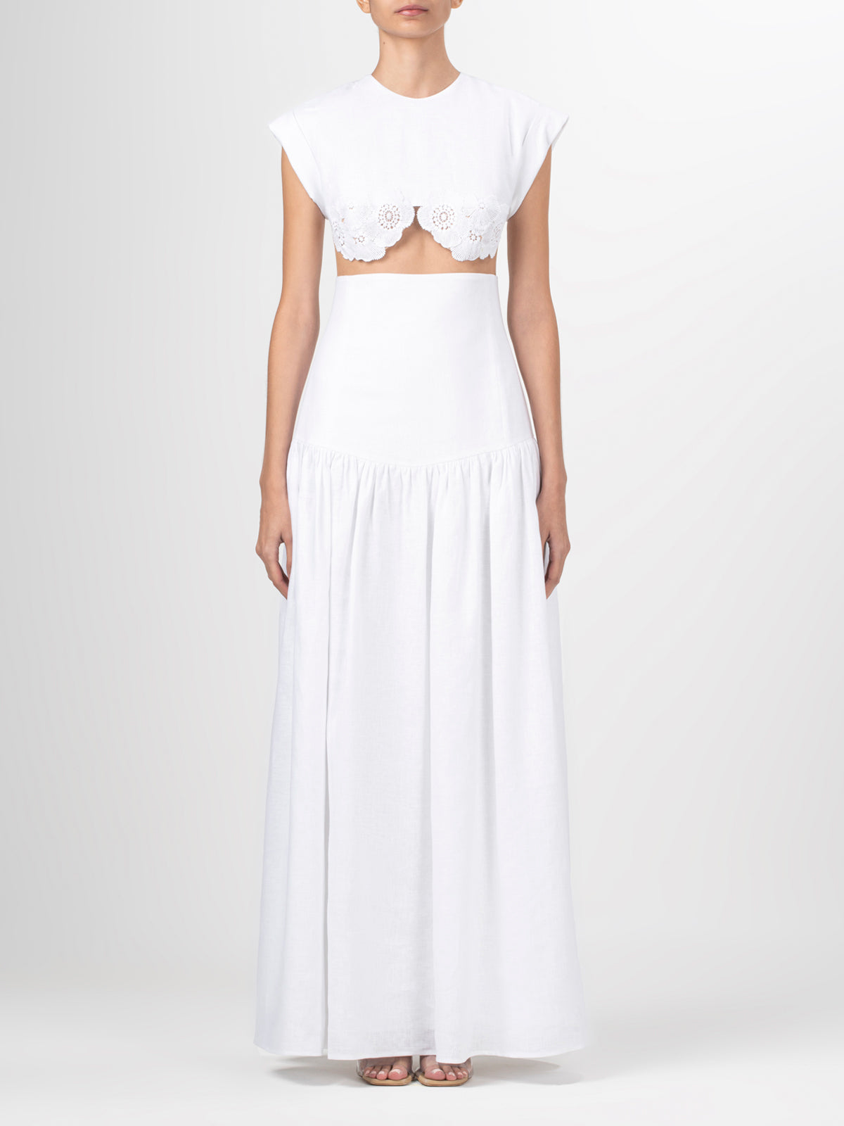 Floor-Length Embroidered White Gown