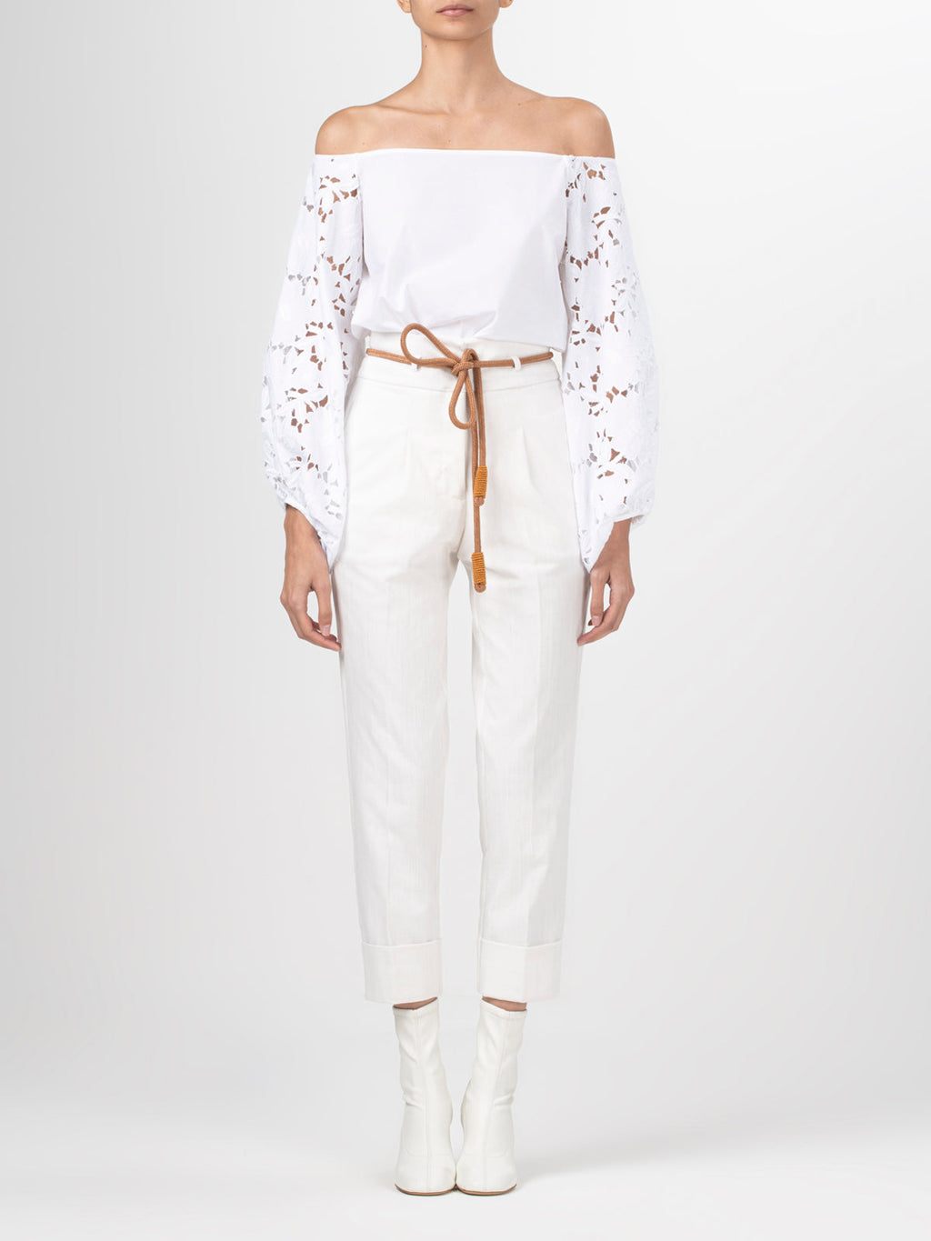 White Off - the - Shoulder Blouse with Puff Sleeves