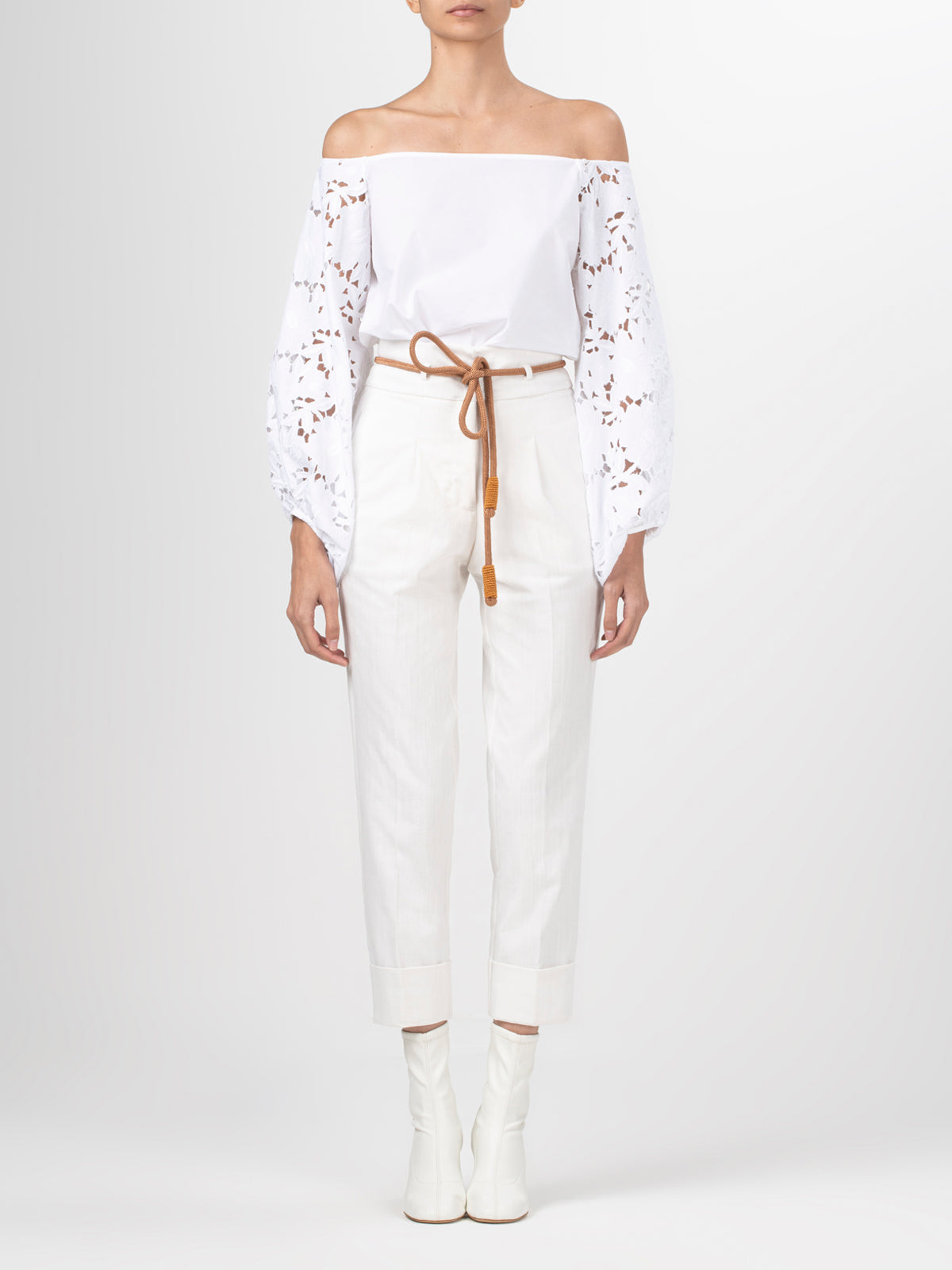 White Off - the - Shoulder Blouse with Puff Sleeves