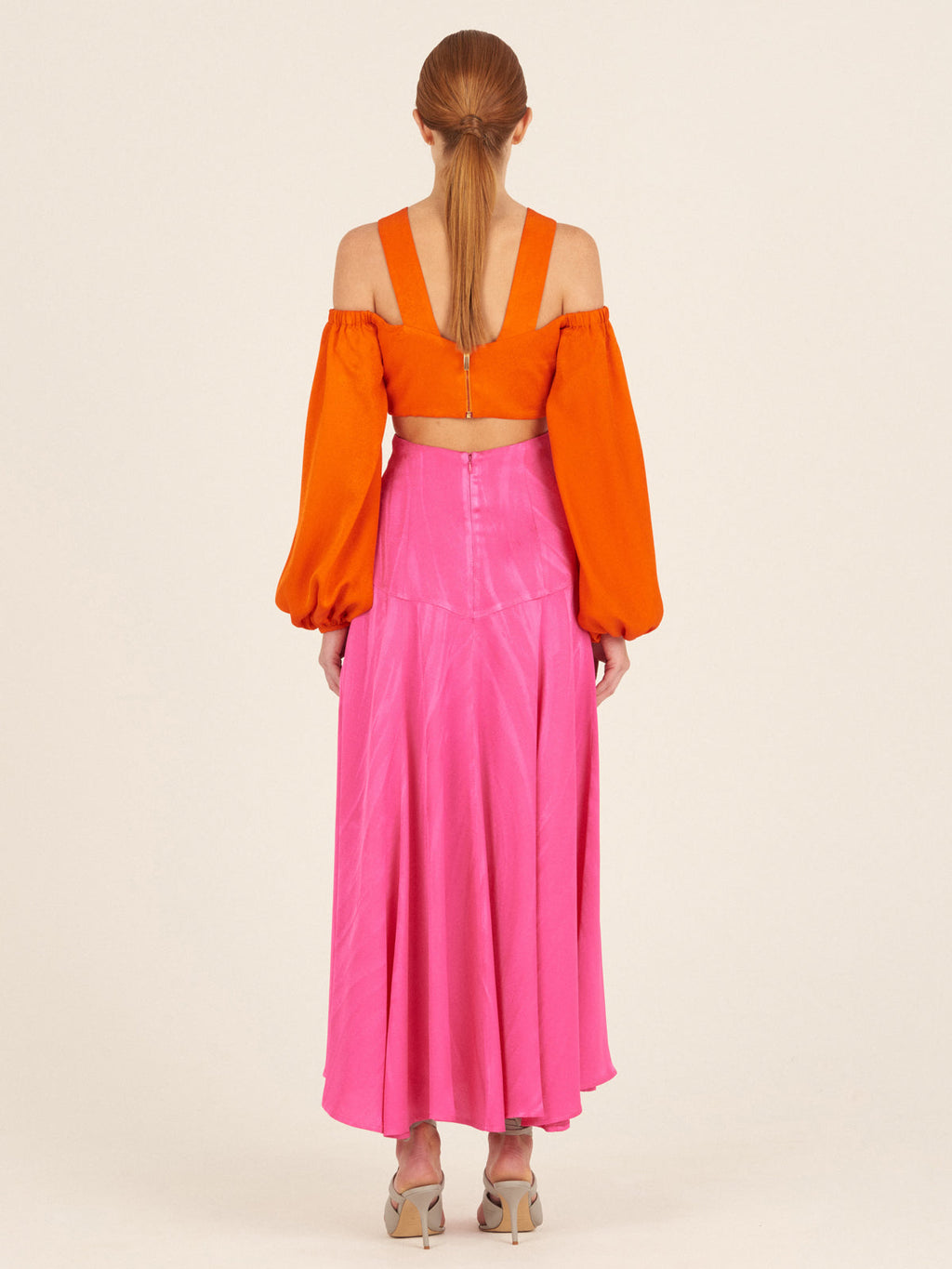 Orange Puff Sleeve Off-shoulder Cross Top