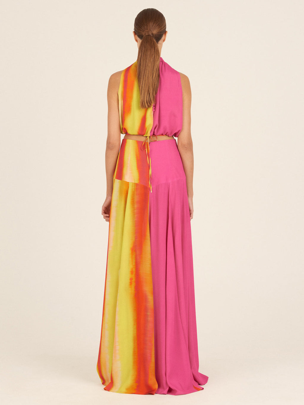 Pink Orange Gradient Ruffle Long Top