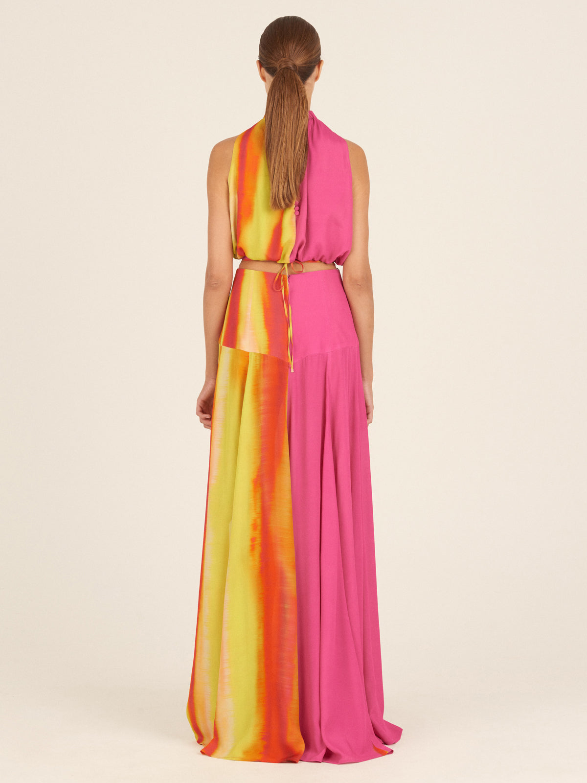 Pink Orange Gradient Ruffle Long Top