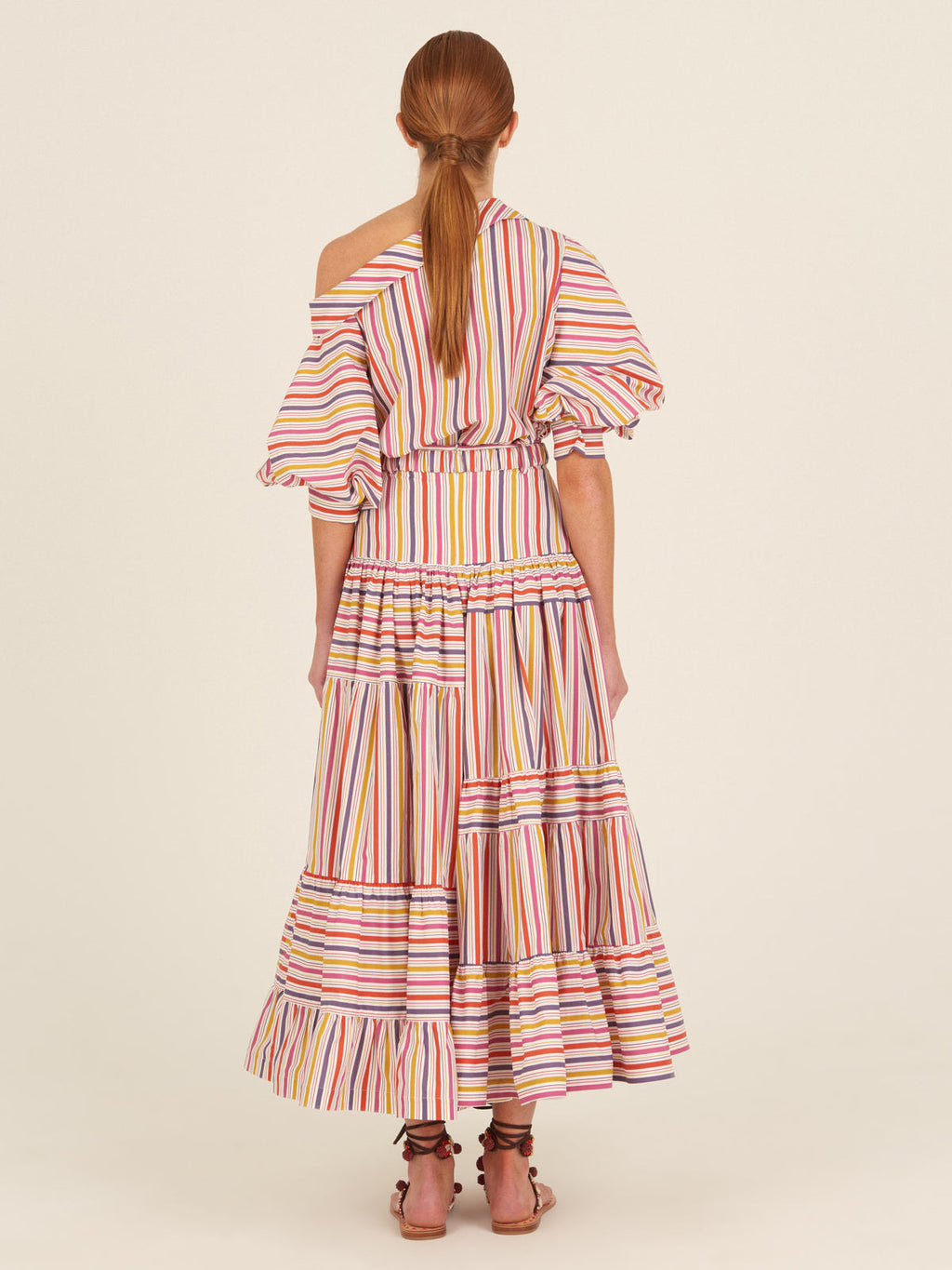 Retro Colorful Stripe Layered Long Skirt