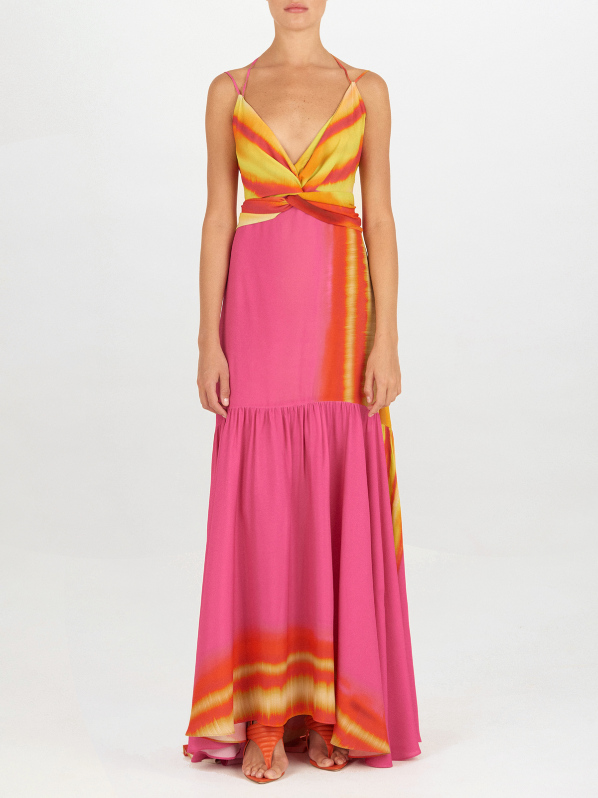 Striped Halter Floor-length Gown