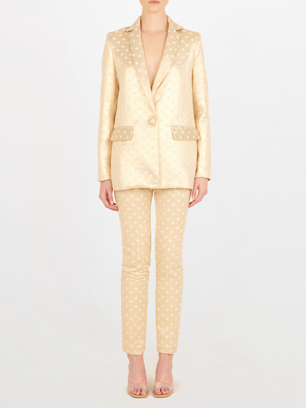 Cream Polka-dot Straight Pants