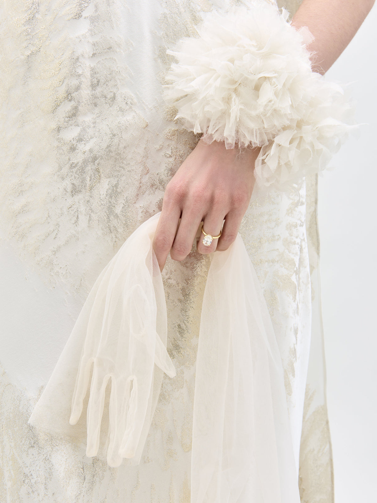 Elegant Feather Trimmed Silk Gown