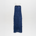 Navy Layered Fringe Sleeveless Long Dress