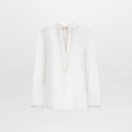 Minimalist White V-neck Long-sleeve Shirt