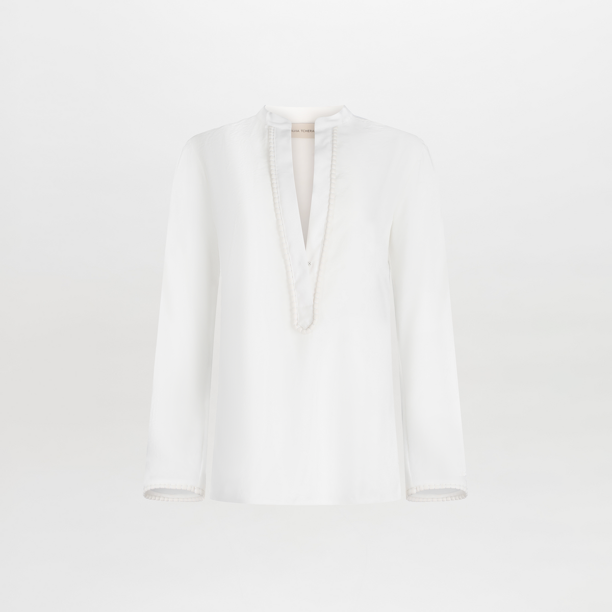 Minimalist White V-neck Long-sleeve Shirt