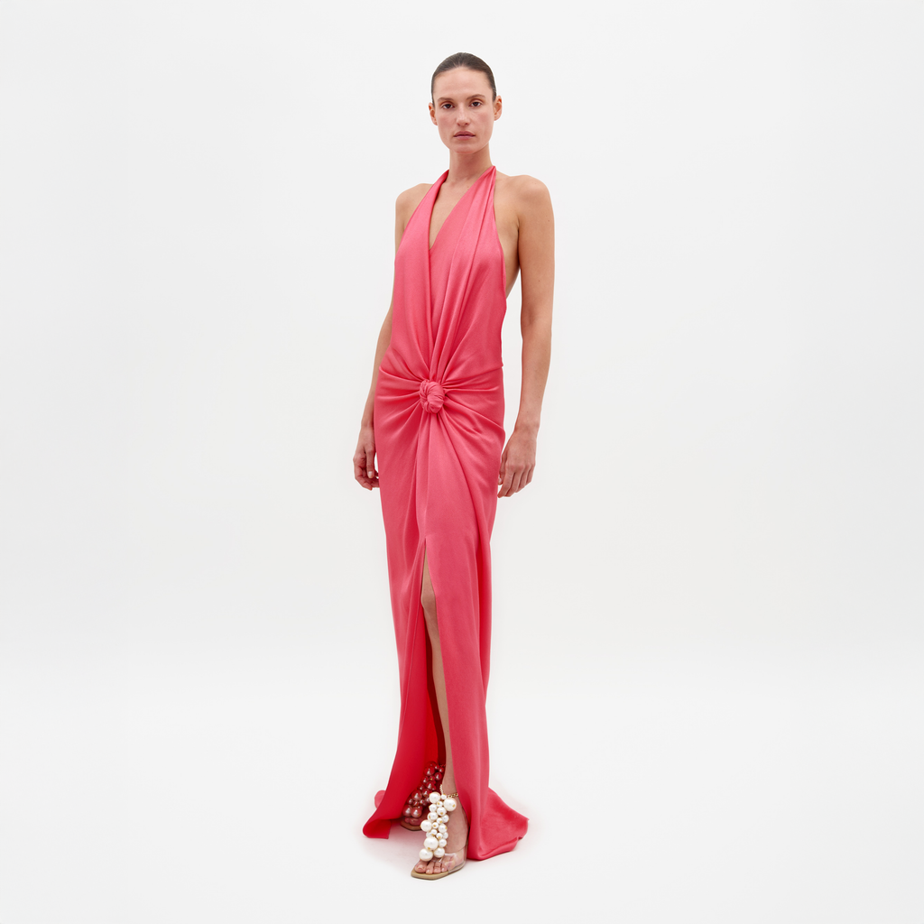 Drapey Pink Halter Knot Maxi Dress