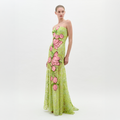 Strapless Green Lace Flower Maxi Dress