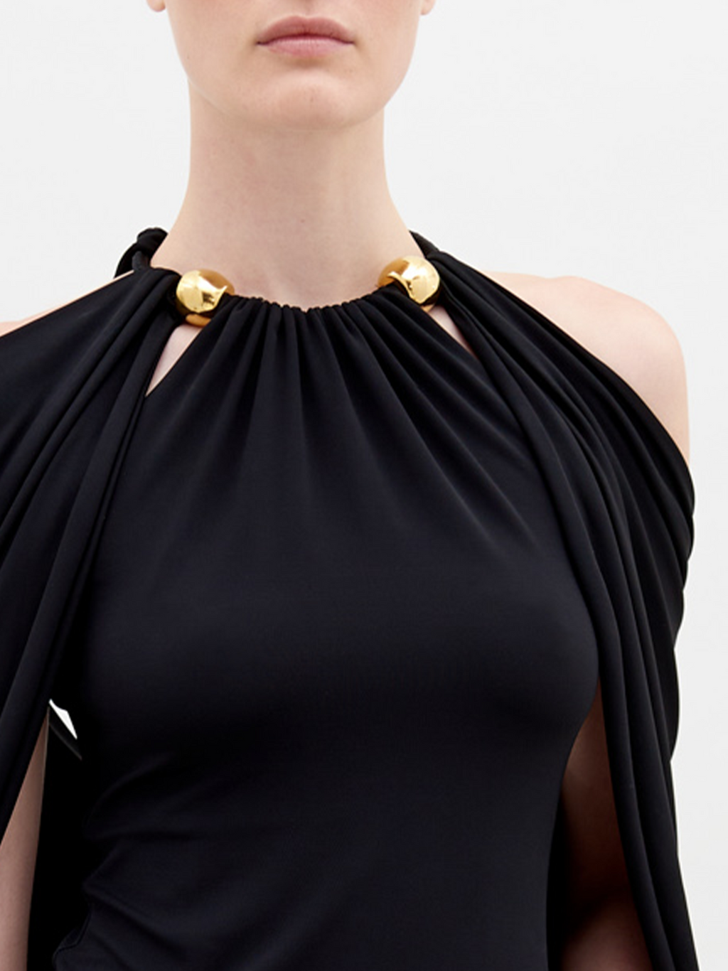 Ruched Off-Shoulder Gold-Button Top