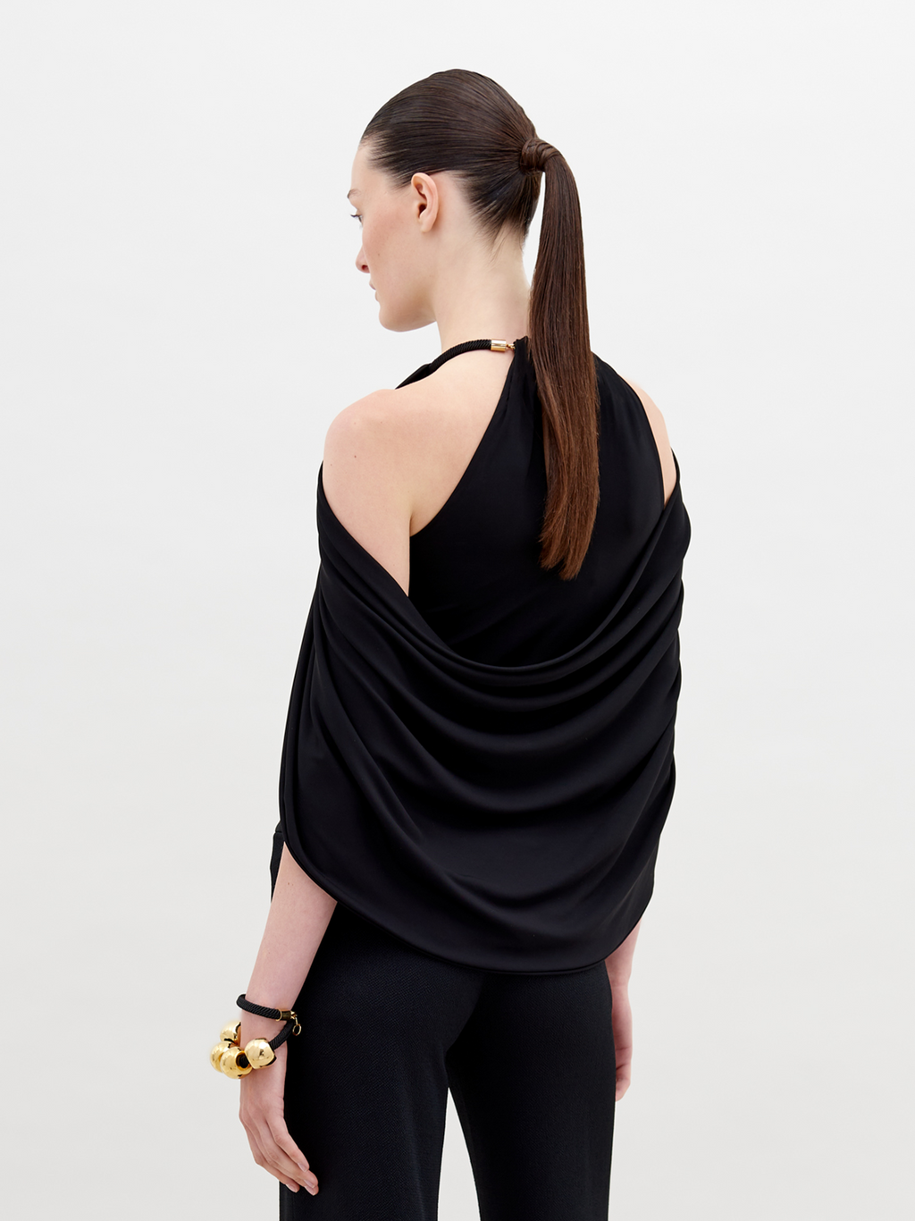 Ruched Off-Shoulder Gold-Button Top