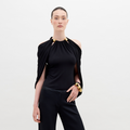 Ruched Off-Shoulder Gold-Button Top