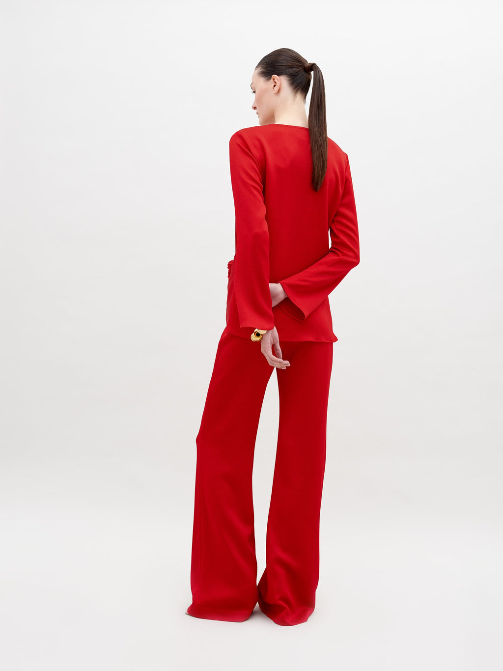 Red Long-Sleeve Flare Pants