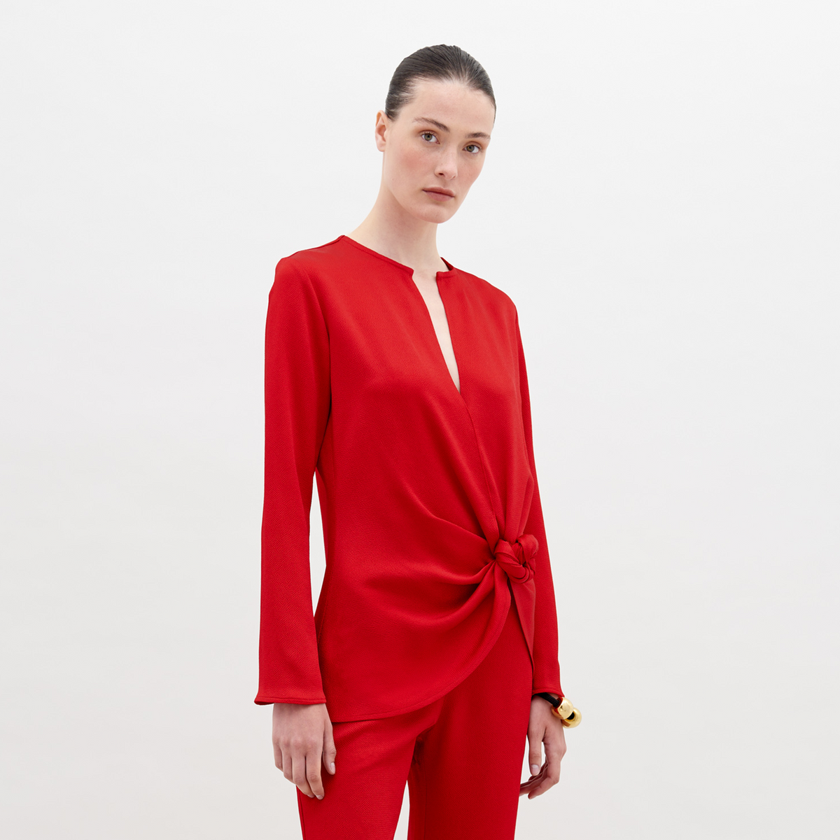 Crimson Tie-front Long-sleeve