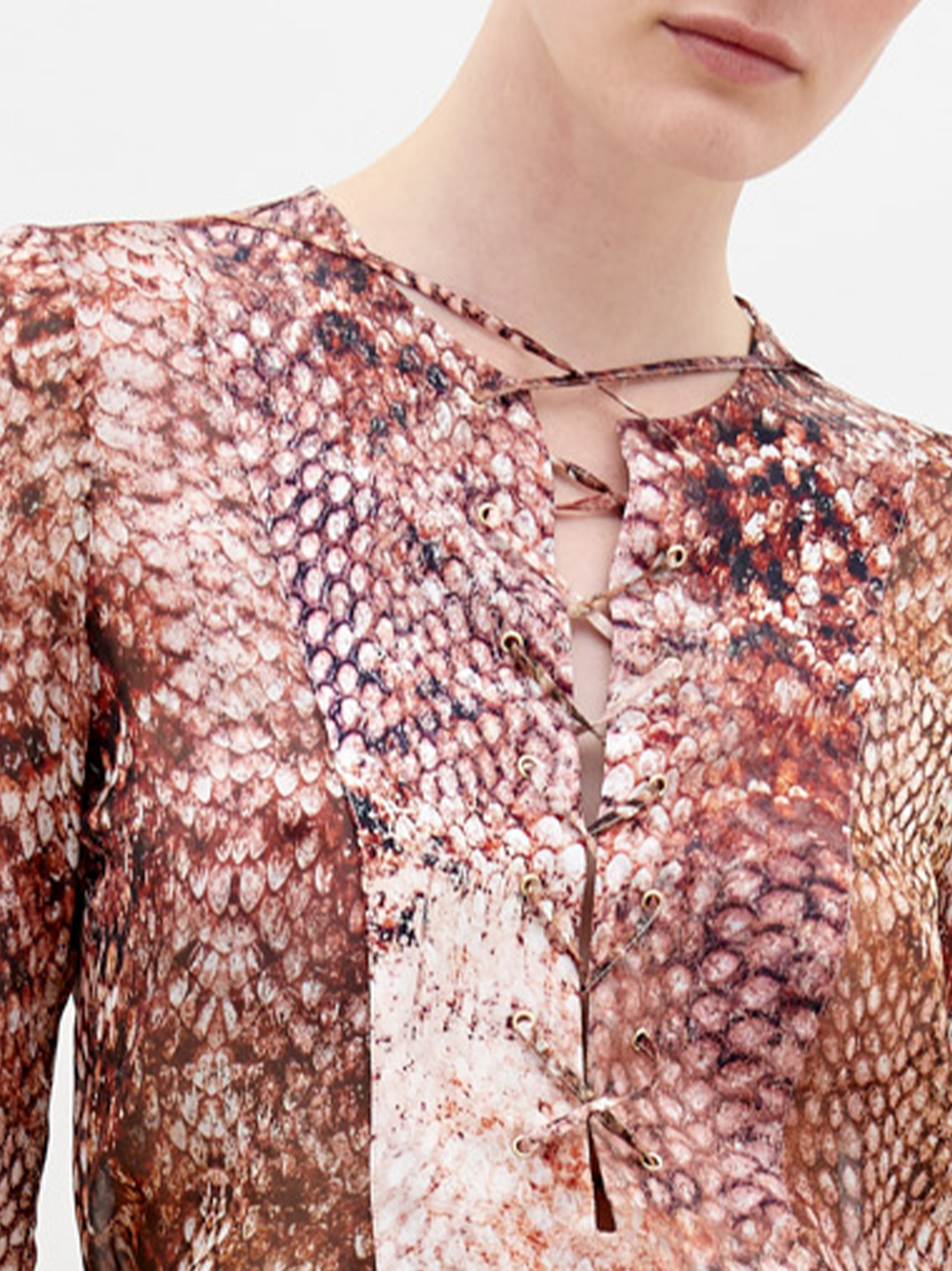 Snake-Print Flare-Sleeve Long-Sleeve Top