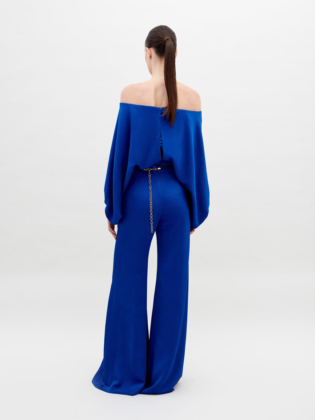 Gold-Buckle Lantern-Sleeve Wide-Leg Set