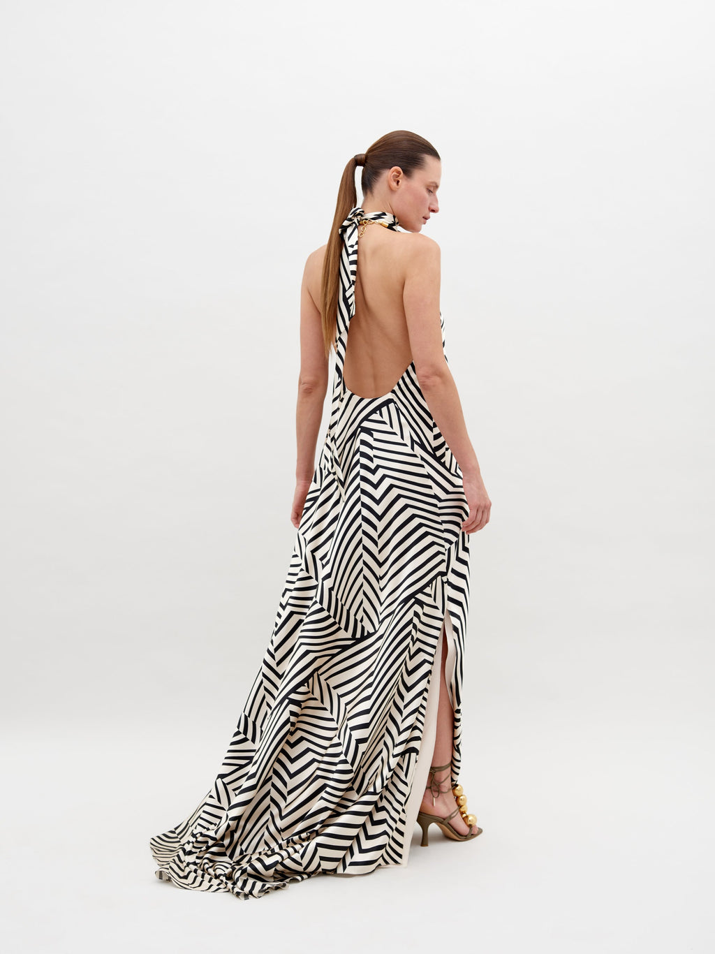 Black White Halter Maxi Dress
