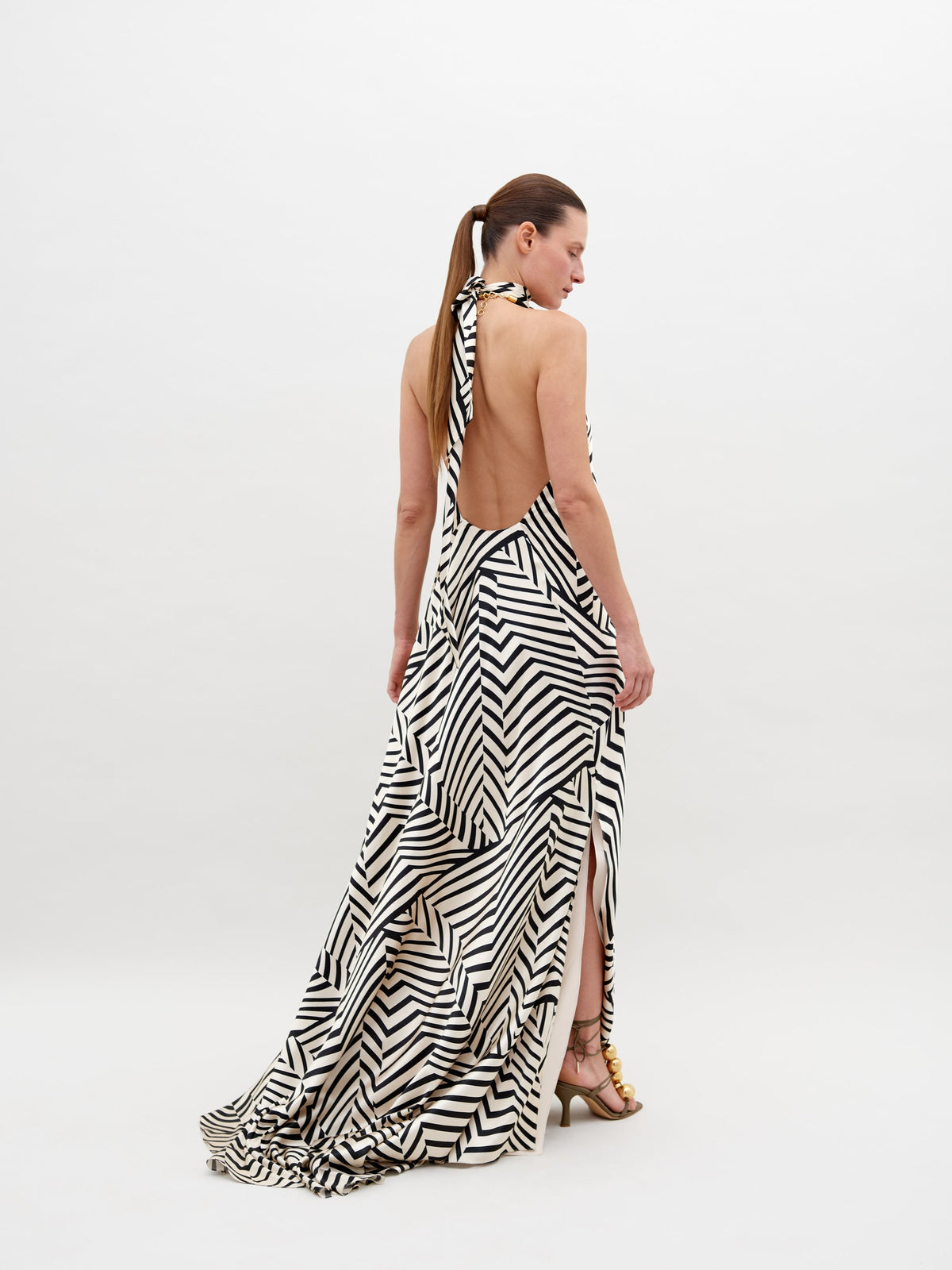 Black White Halter Maxi Dress
