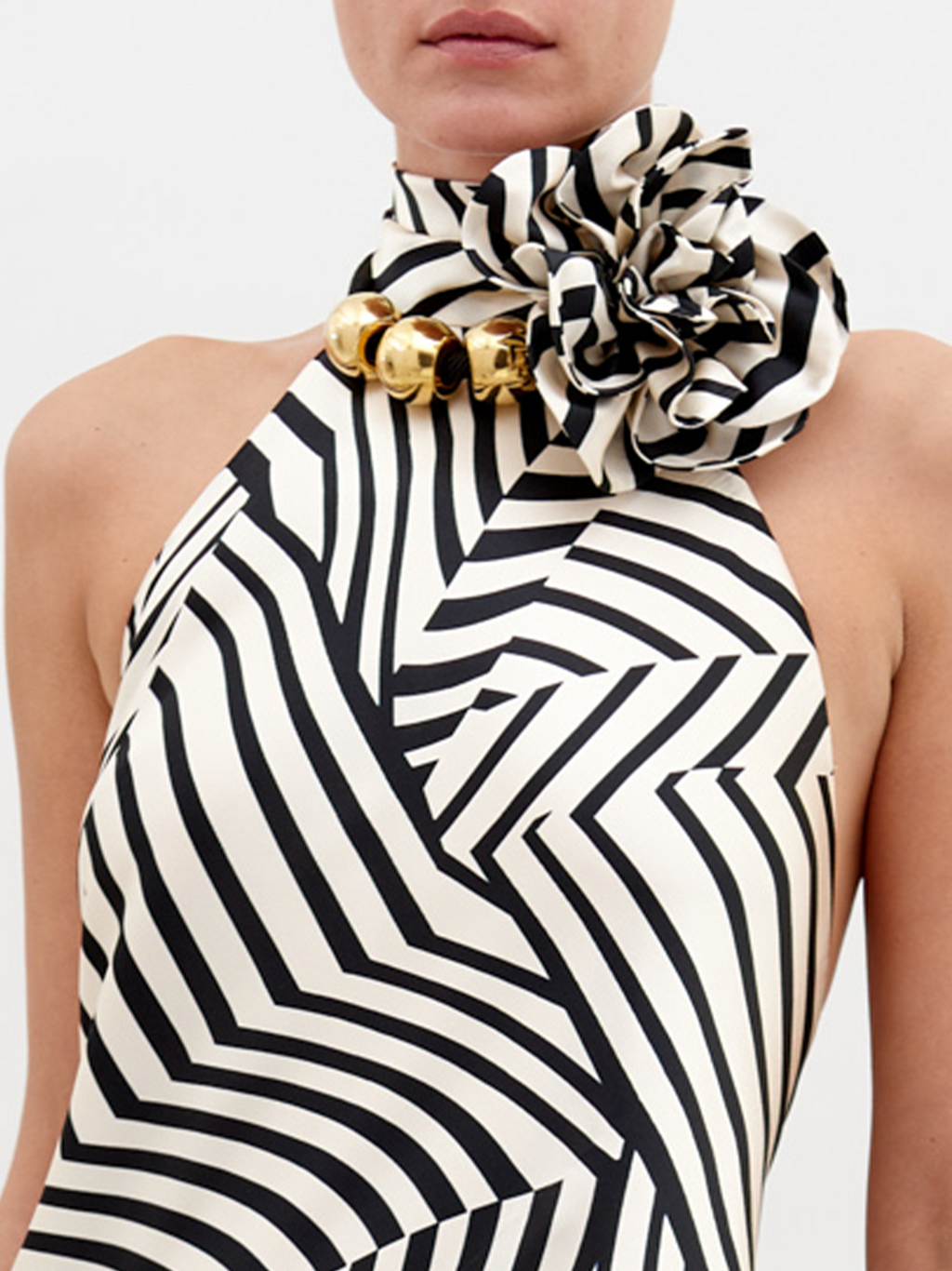 Black White Halter Maxi Dress