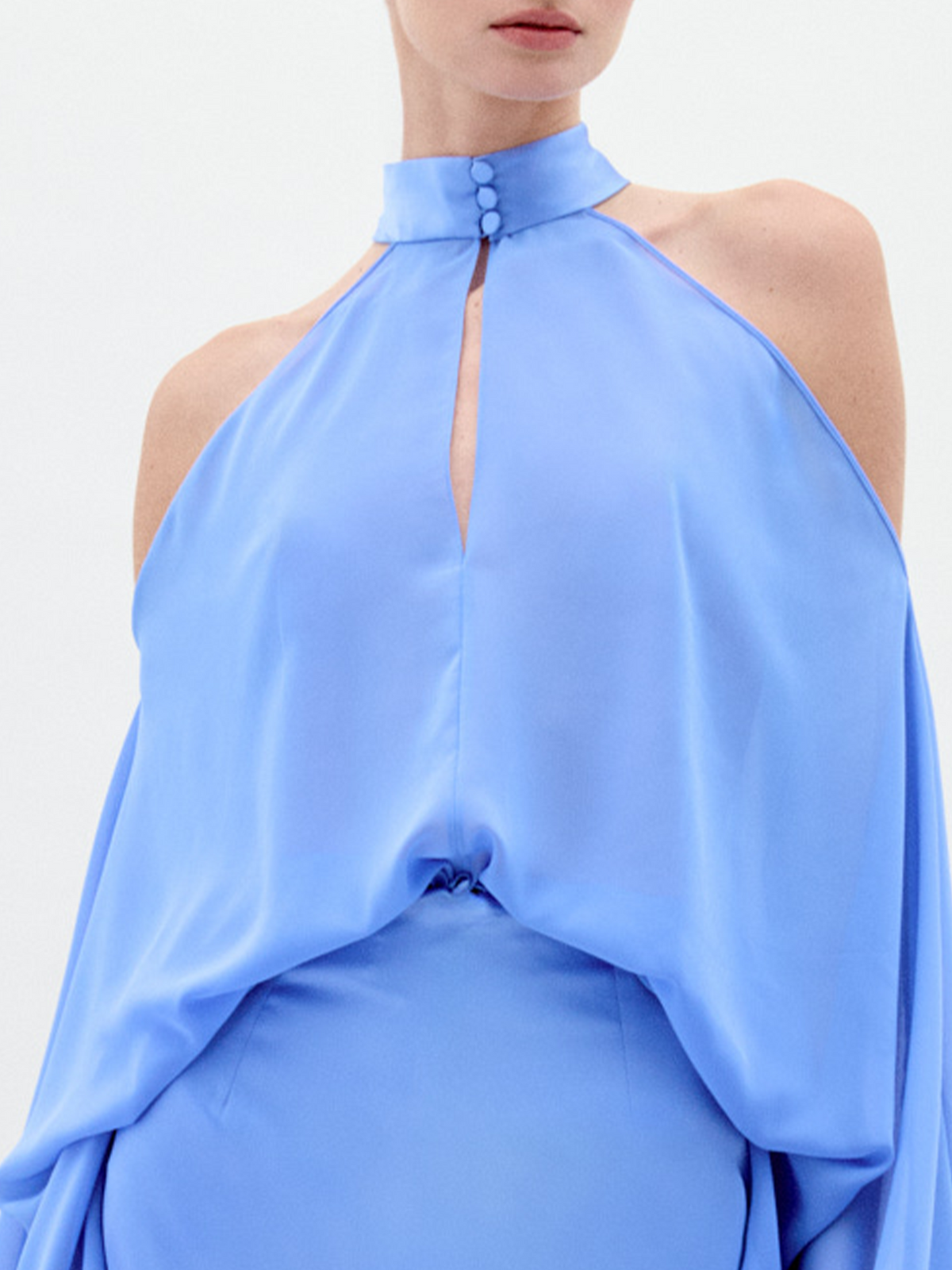 Blue Off-shoulder Long-sleeve Long Dress