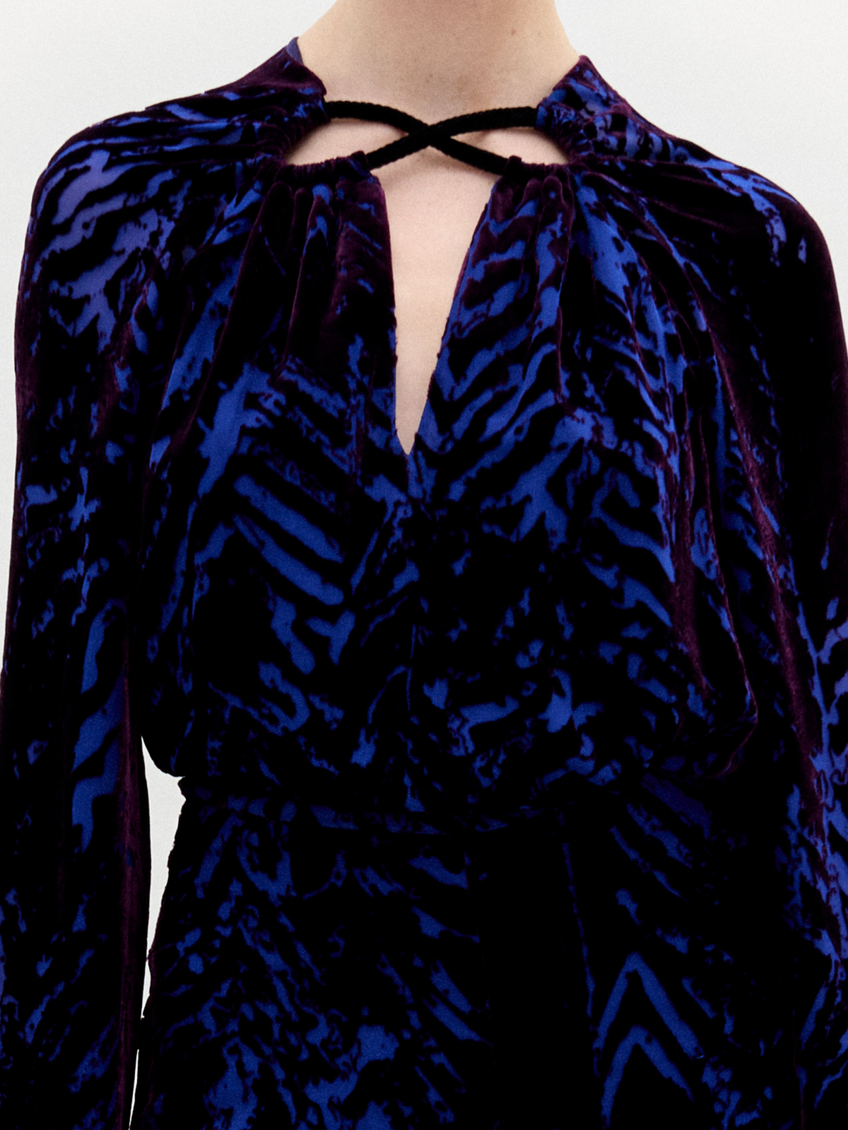 Blue Black Velvet Cross Neck Dress